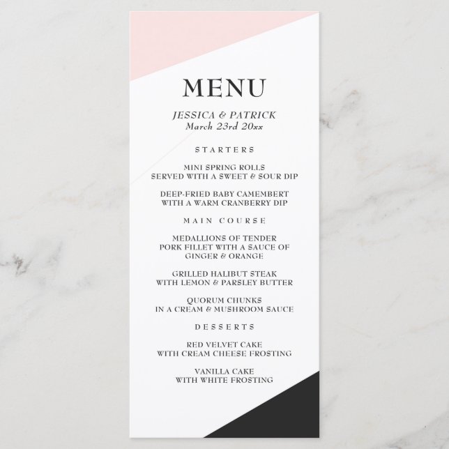 Menu de Casamento de Acentos Minimalistas Modernos (Frente)