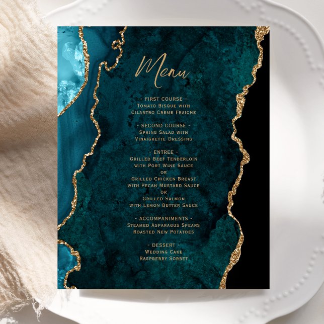 Menu de Casamento de Agata Azul Dourado com Teal d (Criador carregado)