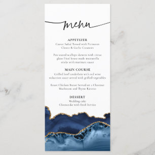 Menu de Casamento de Agata Azul e Dourado do Marin