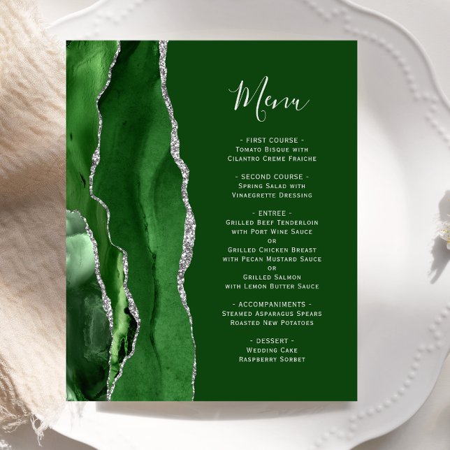 Menu de Casamento de Agata de Prata Verde do Caçad (Criador carregado)