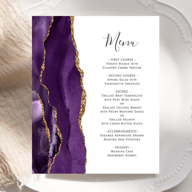 Menu de Casamento de Agata Dourada Roxo do Orçamen (Criador carregado)