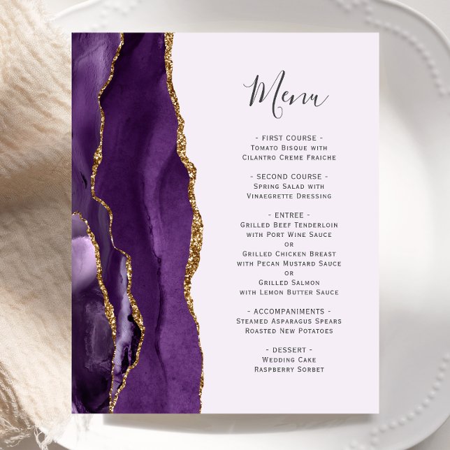Menu de Casamento de Agata Dourada Roxo do Orçamen (Criador carregado)