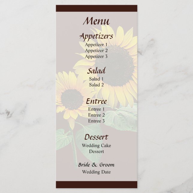 Menu de Casamento de Amor de Girassol (Frente)