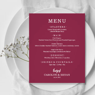 Menu de Casamento de Amoras Elegante Simples de Or