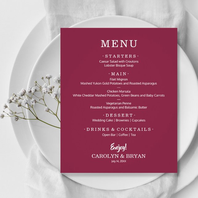 Menu de Casamento de Amoras Elegante Simples de Or (Criador carregado)