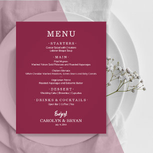 Menu de Casamento de Amoras Elegante Simples de Or