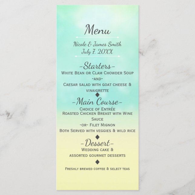 Menu de Casamento de Areia e Oceano de Ombre (Frente)