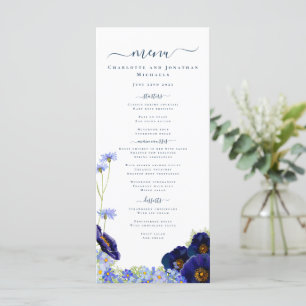 Menu de Casamento de Azul de Flor Selvagem Moderna