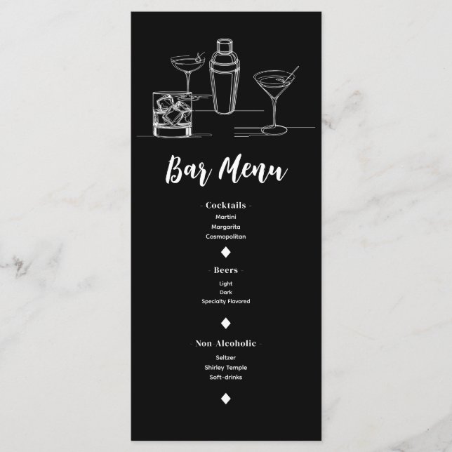 Menu de Casamento de Bar Aberto Moderno Mínimo (Frente)