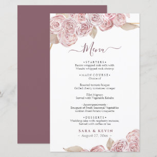 Menu de Casamento de Baunilha Floral Rosa Elegante