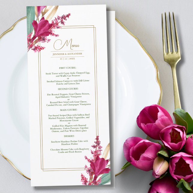 Menu de Casamento de Bloom Dourado e Borgonha (Criador carregado)