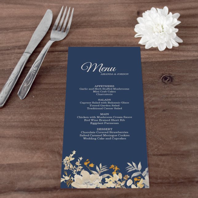 Menu de Casamento de Boho de outono Dusty Blue (Criador carregado)