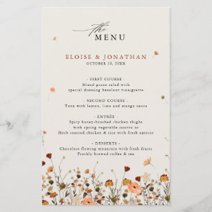 Menu de Casamento de Boho Floral do Jardim de Flor