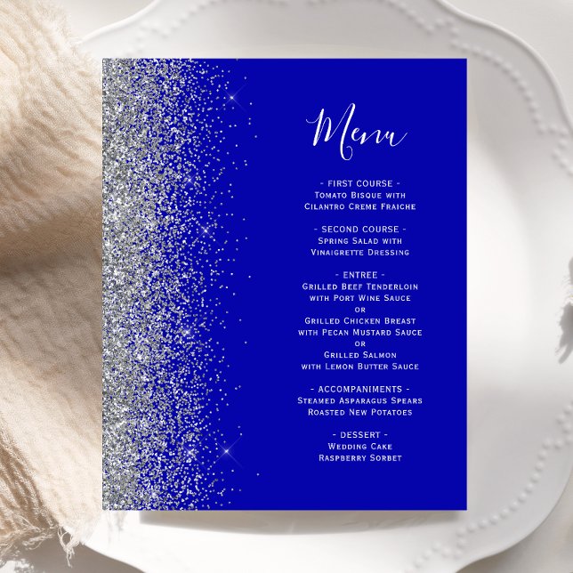 Menu de Casamento de Borda da Glitter Azul Real de (Criador carregado)