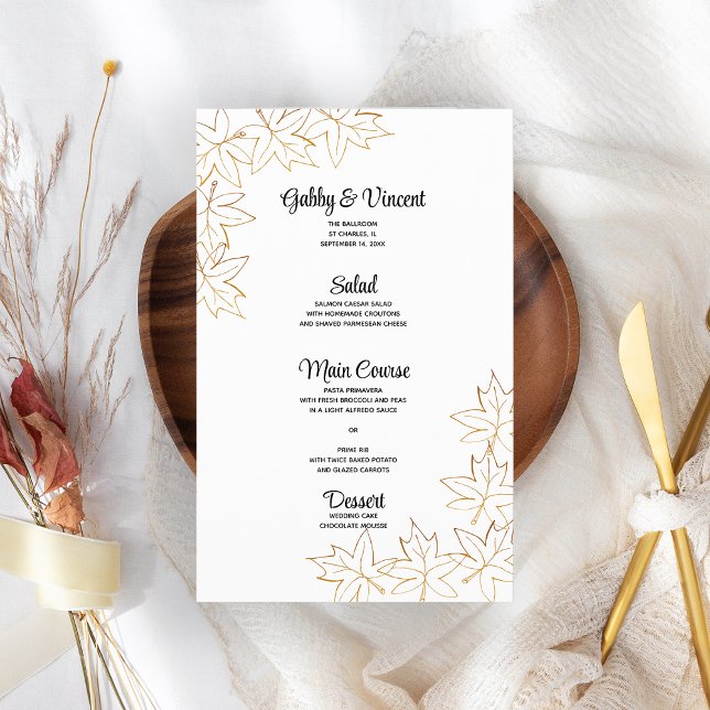 Menu de Casamento de Borda Folha de outono (Fall in love with this autumn leaves wedding menu.)