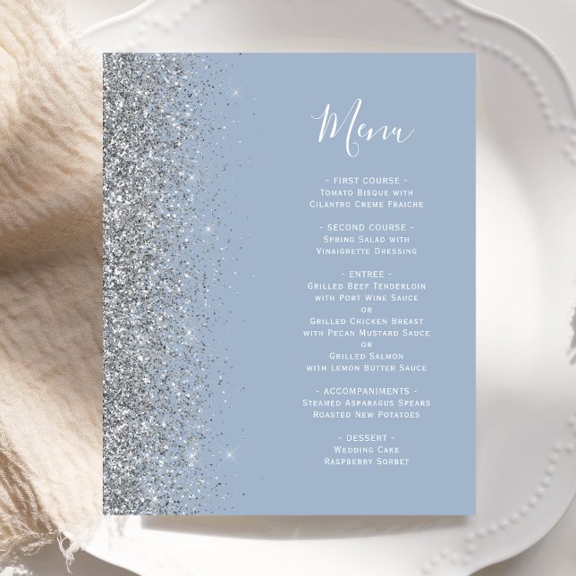 Menu de Casamento de Borda Glitter Azul com Empoei (Criador carregado)