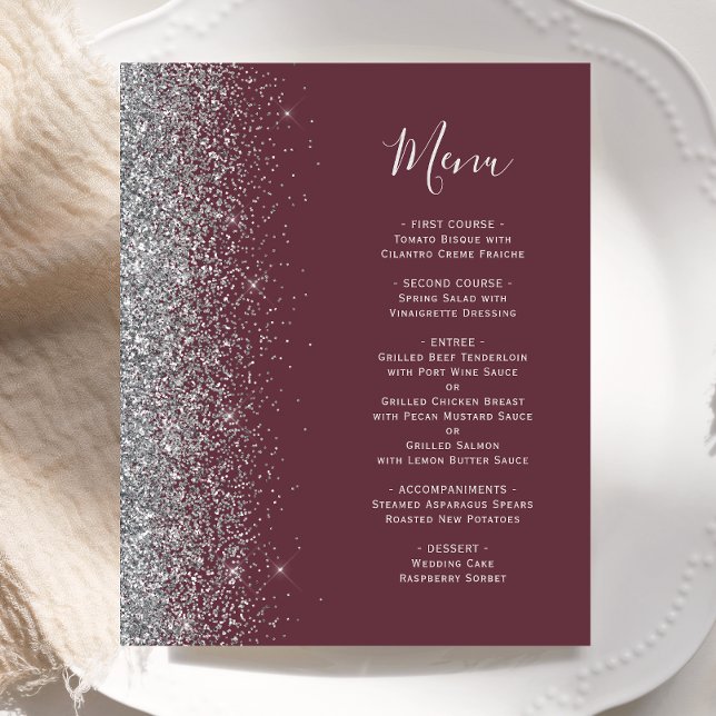 Menu de Casamento de Borda Glitter Silver Silver B (Criador carregado)