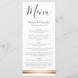 Menu de Casamento de Branco Moderno e Cobre