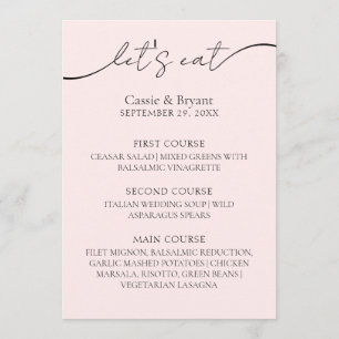 Menu de Casamento de Caligrafia Elegante Rosa-Rosa