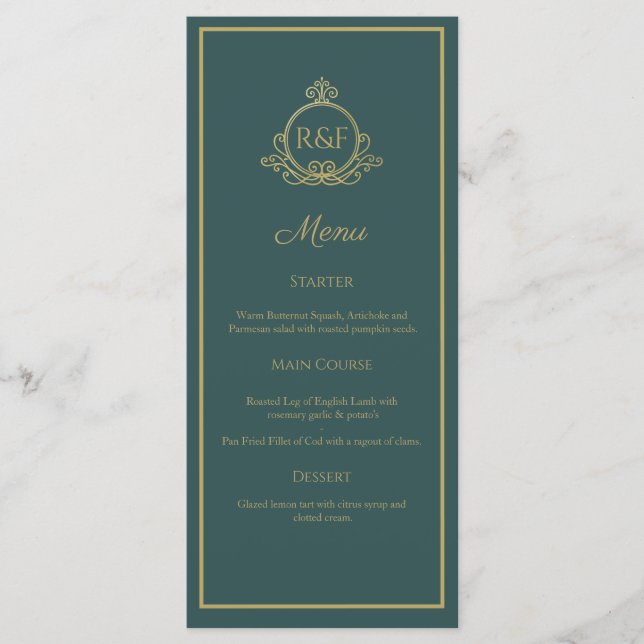 Menu de Casamento de Caligrafia Elegante Verde (Frente)