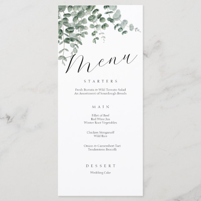 Menu de Casamento de Caligrafia Simples Elegante M (Frente)