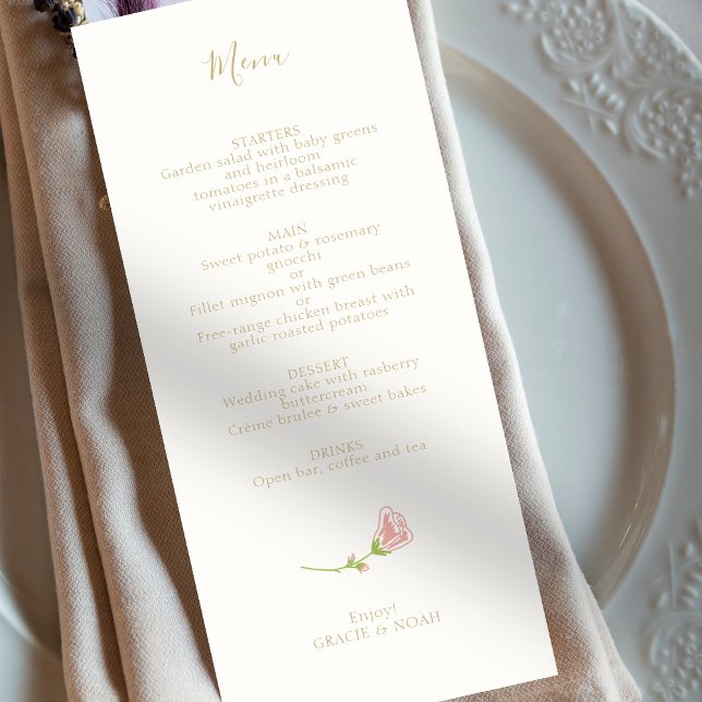 Menu de Casamento de Cartão de Marfim com Rosa de  (Criador carregado)