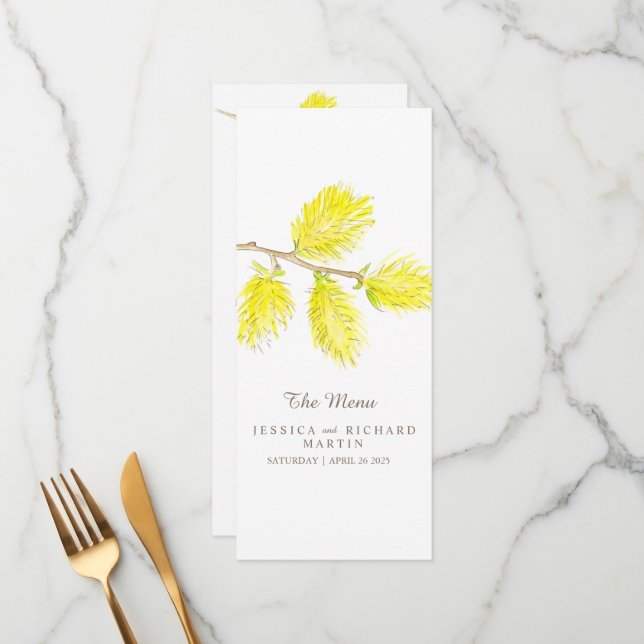 Menu de casamento de catkins amarelo (Frente/Verso In Situ)