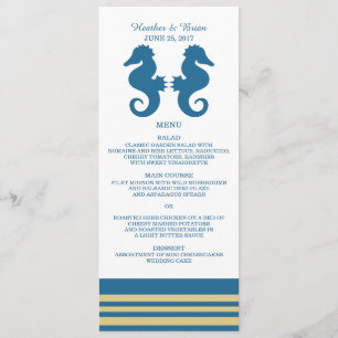 Menu de Casamento de Cavalo de Mar Dourado Azul