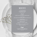Menu de Casamento de Cinzas Elegante Simples de Or<br><div class="desc">Um cartão de janto de cinzas de papel barato e valioso com suas escolhas de comida em letras brancas chic é perfeito para uma recepção de casamento moderna, janto de ensaio de casamento, festa de aniversário ou qualquer evento especial com um janto de sentar. *Mede 4, 5" x 5, 6"...</div>