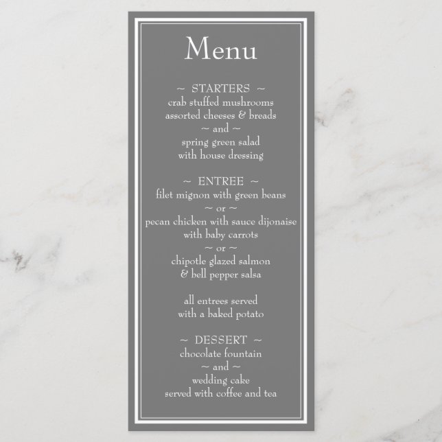 Menu de Casamento de Cinzas Minimalista Moderno (Frente)
