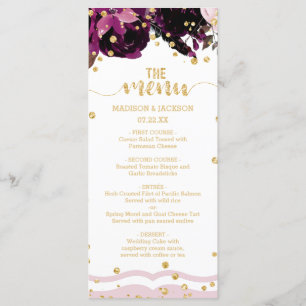 Menu de Casamento de Confetti Dourado Floral  Púrp