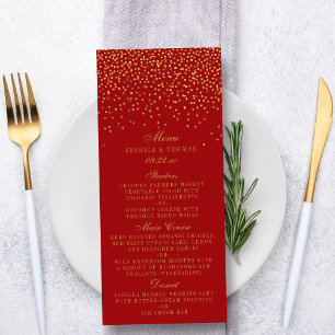 Menu de Casamento de Confetti Dourado Red & Glam