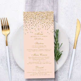 Menu de Casamento de Confetti Rosa e Dourado