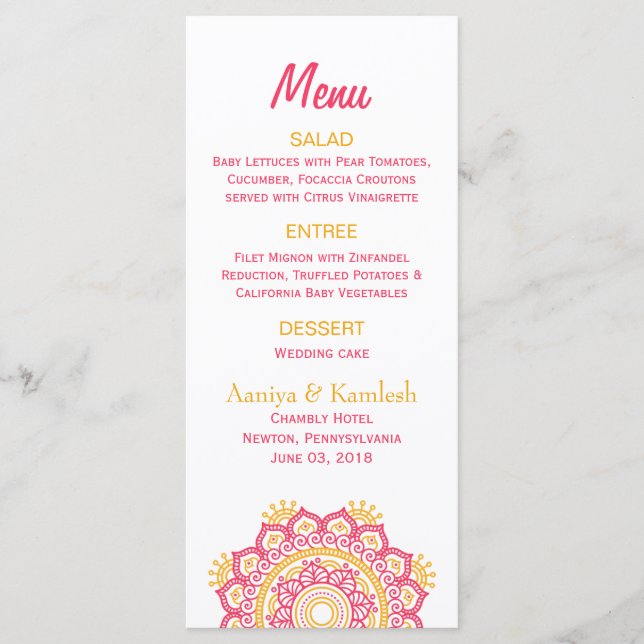 Menu de Casamento de Configuração de Itrato (Frente)