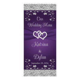 Menu de Casamento de Corações de Cinza Roxo