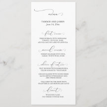 Menu de Casamento de Elegância Não Afirmado