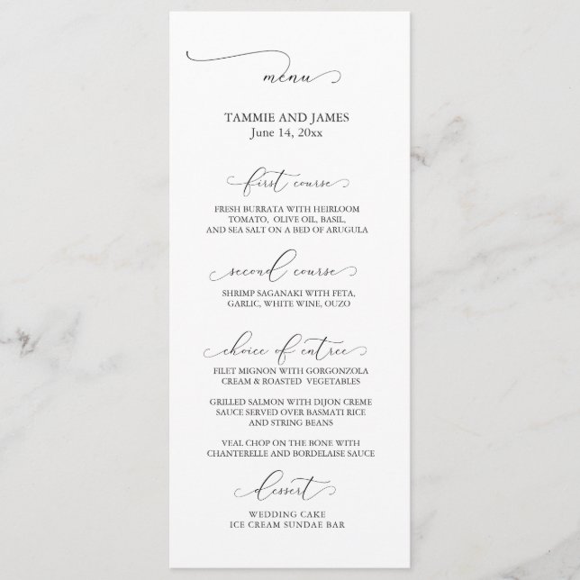 Menu de Casamento de Elegância Não Afirmado (Frente)