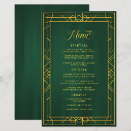 Menu de Casamento de Esmeralda Geométrica Dourada