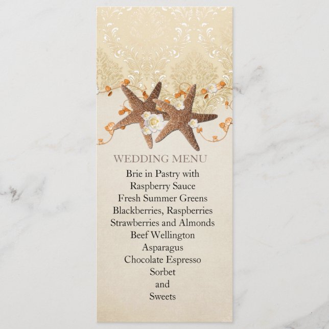 Menu de Casamento de Estrelas de Praia (Frente)