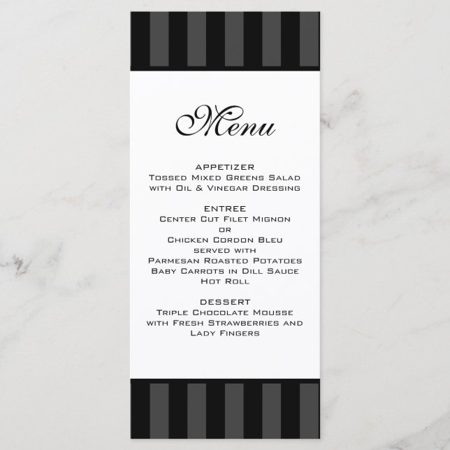 Menu de Casamento de faixas pretas (Frente)