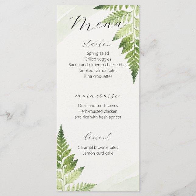 Menu de Casamento de Fern Verde Minimalista (Frente)
