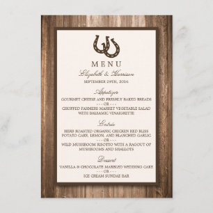 Menu de Casamento de Ferradura Rústica do País e M