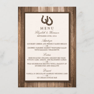 Menu de Casamento de Ferradura Rústica do País e M
