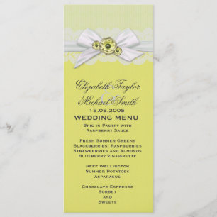 Menu de Casamento de Fita Amarela Floral Elegante