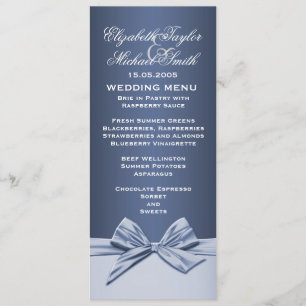 Menu de Casamento de Fita Elegante Azul de Luxo