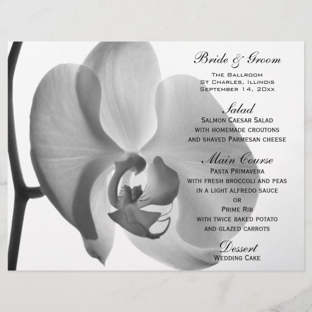 Menu de Casamento de Flor Orquídea Branca (Frente)