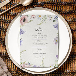 Menu de Casamento de Flor Selvagem Minimalista Col