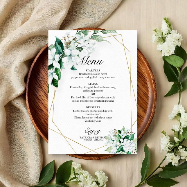 Menu de Casamento de Florais Geométricos Elegantes (Criador carregado)