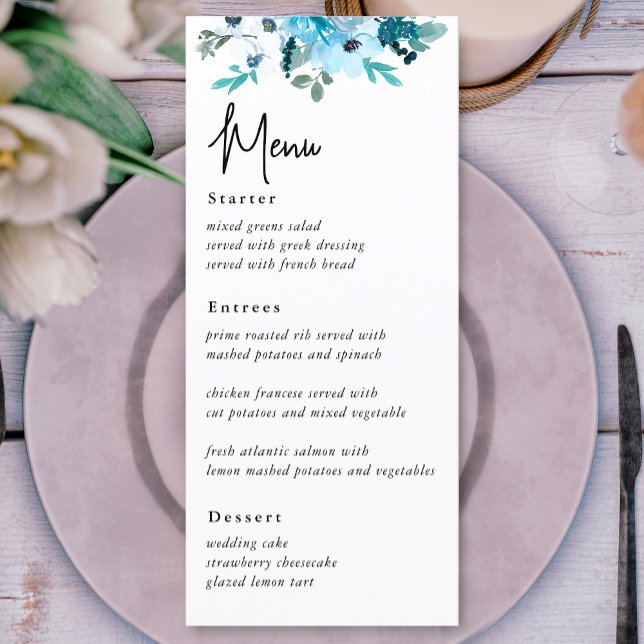 Menu de casamento de flores brancas e poeirentas (Criador carregado)