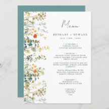 Menu de Casamento de Flores Selvagem Elegante